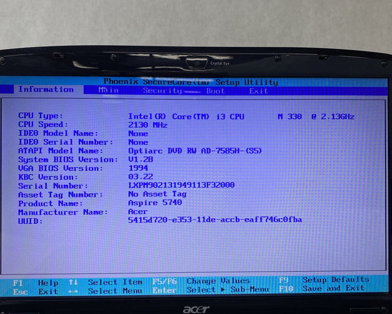 Acer Aspire 5740 15.6" Intel Core i3-M330 2.13GHz 4GB RAM No AC HDD OS