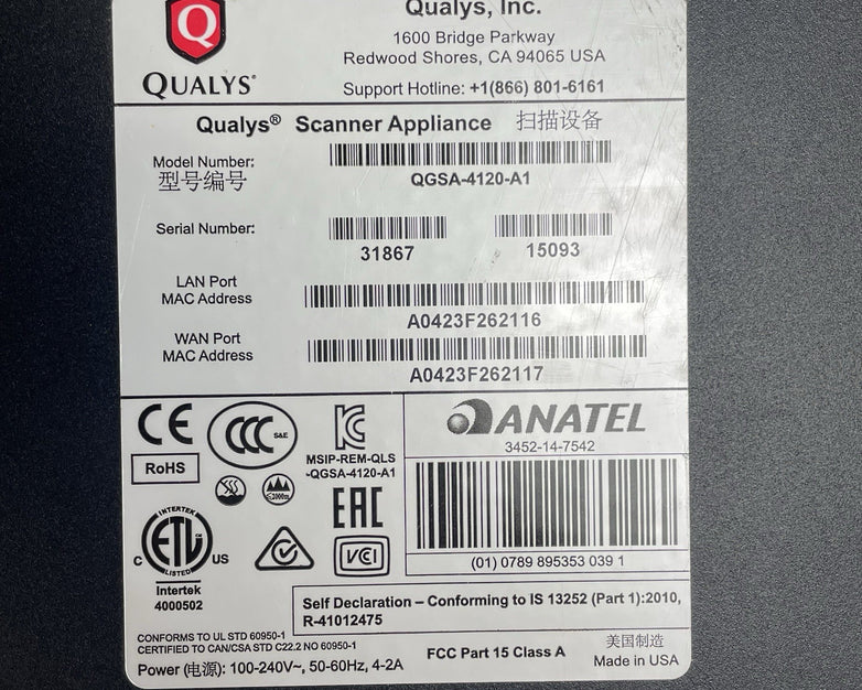 Qualys QGSA-4120-A1 Vulnerability Scanner Tested & Reset No Hard Drive