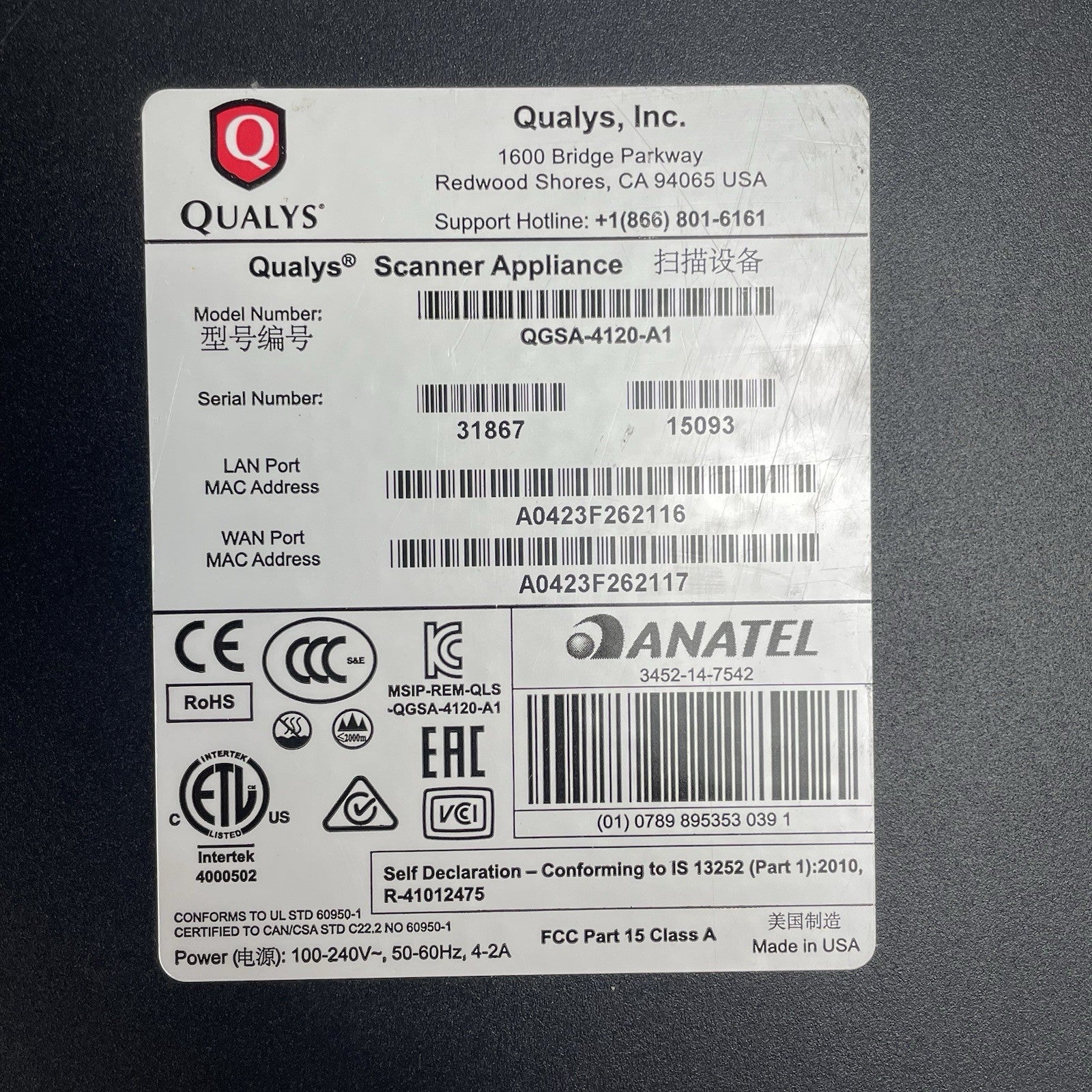 Qualys QGSA-4120-A1 Vulnerability Scanner Tested & Reset No Hard Drive15