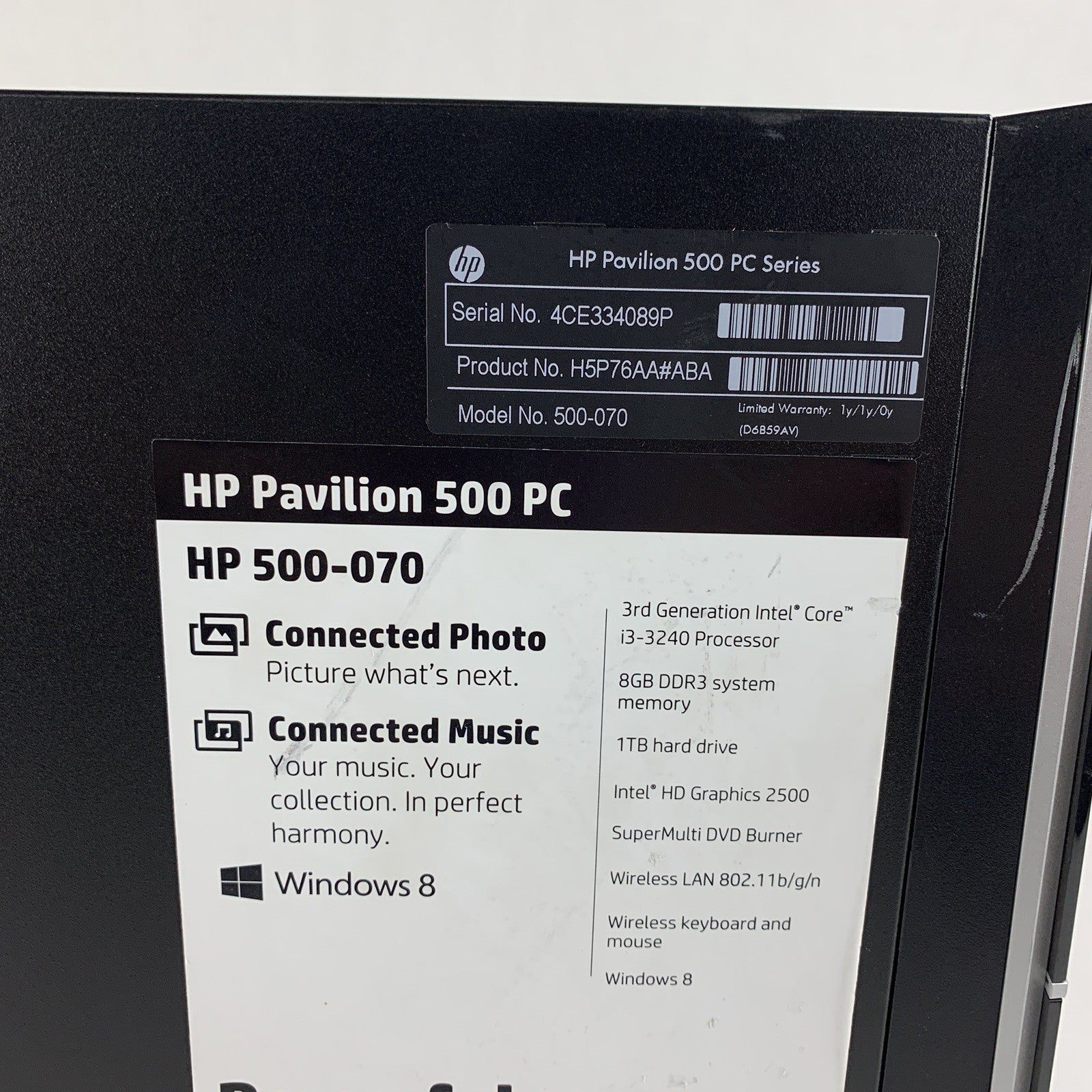 HP Pro 500-070 500 Series MT Desktop Core i3-3240 3.40 GHz 8 GB RAM No OS No HDD