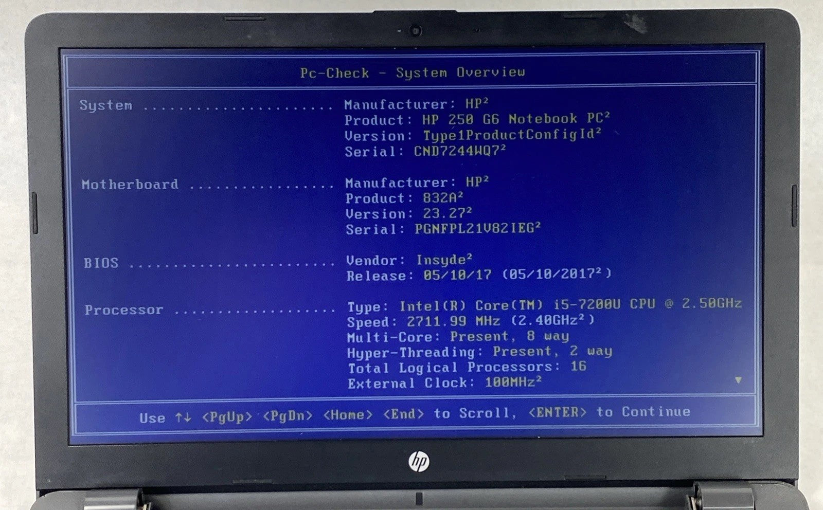 HP 250 G6 Core i5-7200U 2.5 GHz 8 GB RAM No Battery No HDD No OS