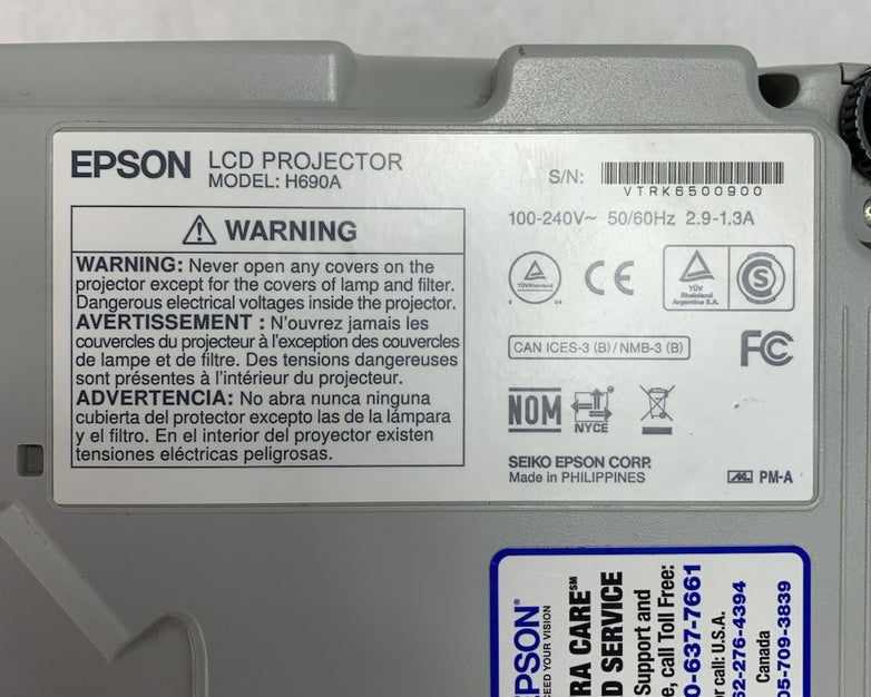 Epson PowerLite W29 H690A LCD Lamp Projector 1131 Lamp Hours - No Remote