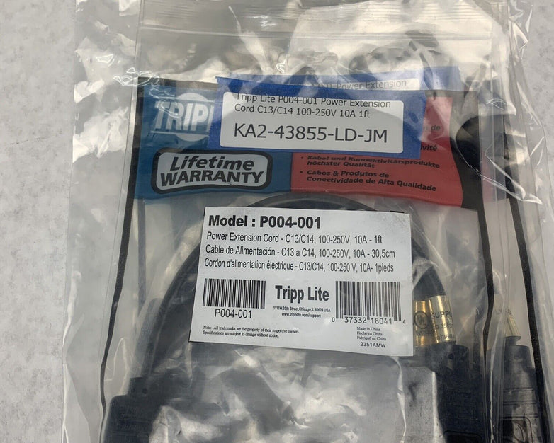 Tripp Lite P004-001 Power Extension Cord C13/C14 100-250V 10A 1ft