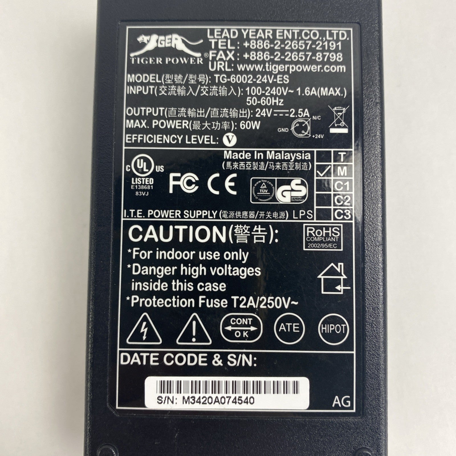 Tiger Power TG-6002-24V-ES Mixed Lot 4 W/ TG6001-24V AC Adapter No Power Cord4