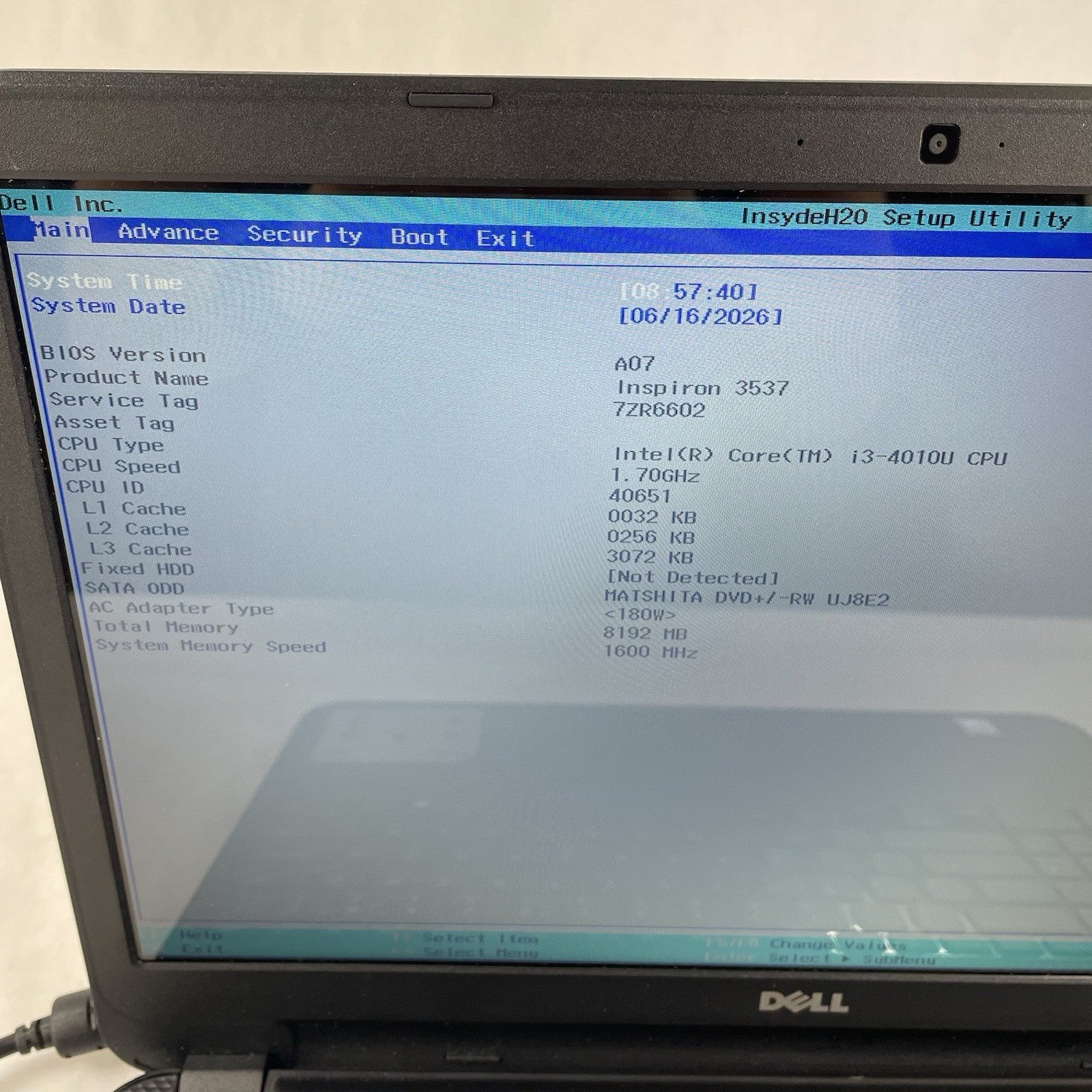 Dell Inspiron 3537 15.6" i3-4010U 1.70 GHz 8 GB RAM No SSD/OS/AC2
