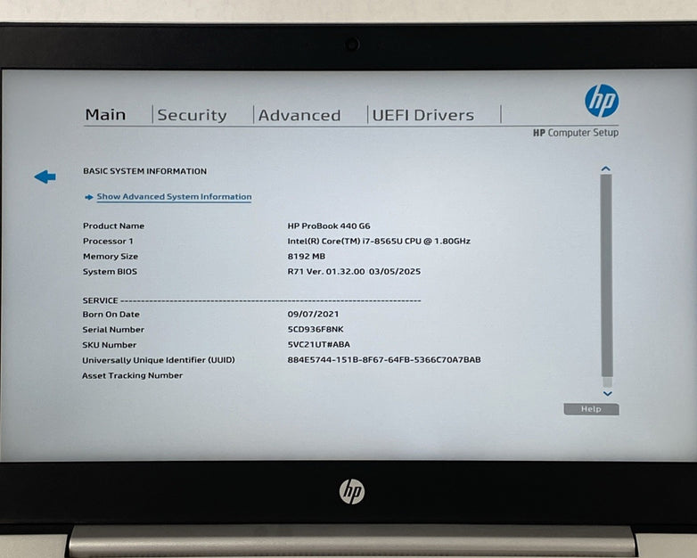 HP ProBook 440 G6 Intel Core i7-8565U 1.8 GHz 8GB RAM 14" No HDD No OS