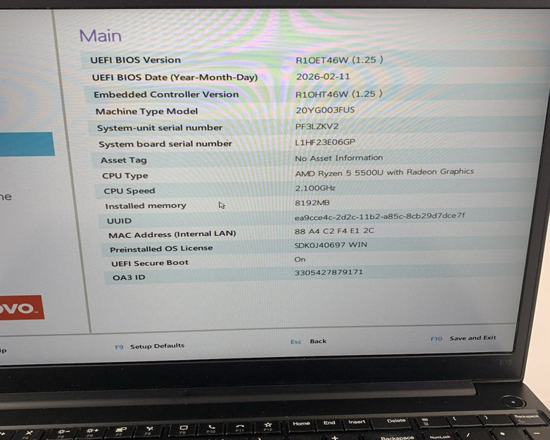 Lenovo ThinkPad E15 Gen 3 15.6" Ryzen 5 5500U 2.1 GHz 8 GB RAM No OS/HDD/AC Dent