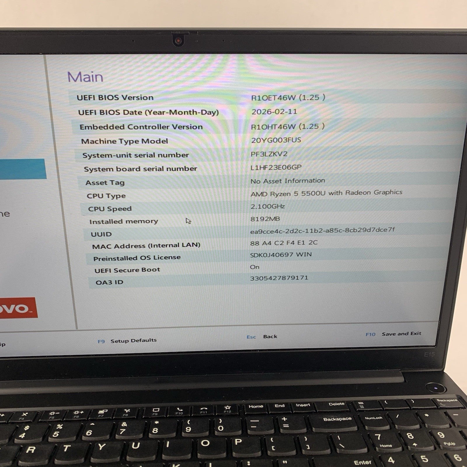Lenovo ThinkPad E15 Gen 3 15.6" Ryzen 5 5500U 2.1 GHz 8 GB RAM No OS/HDD/AC Dent2