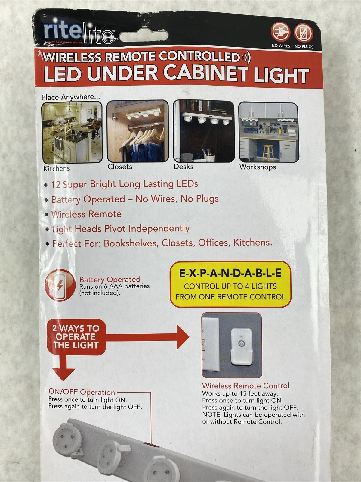 Rite Lite LPL704WRC White Battery Powered LED Strip Light NOS