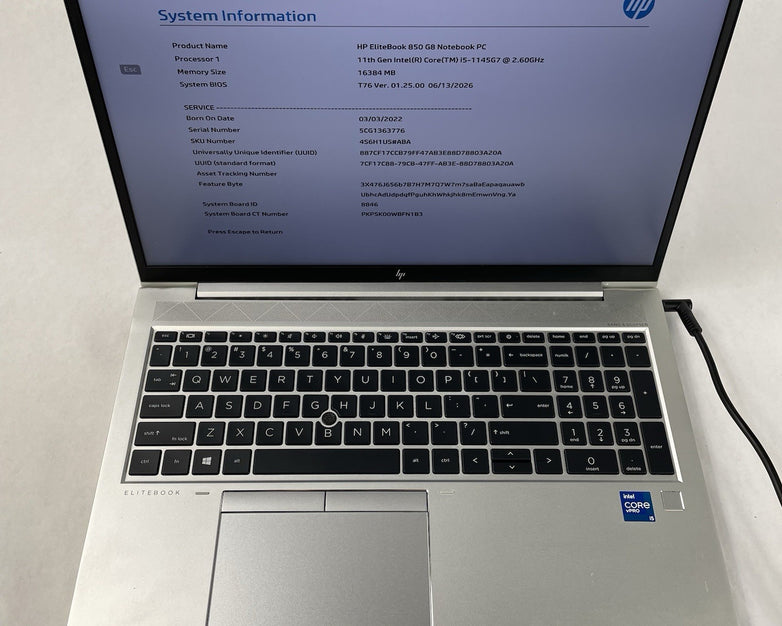 HP EliteBook 850 G8 15.6" i5-1145G7 2.60 GHz 16 GB RAM No SSD/OS/AC/Batt-READ