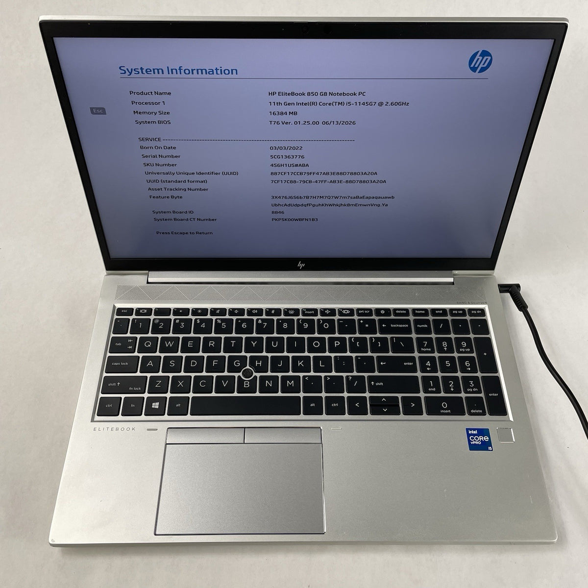 HP EliteBook 850 G8 15.6" i5-1145G7 2.60 GHz 16 GB RAM No SSD/OS/AC/Batt-READ2