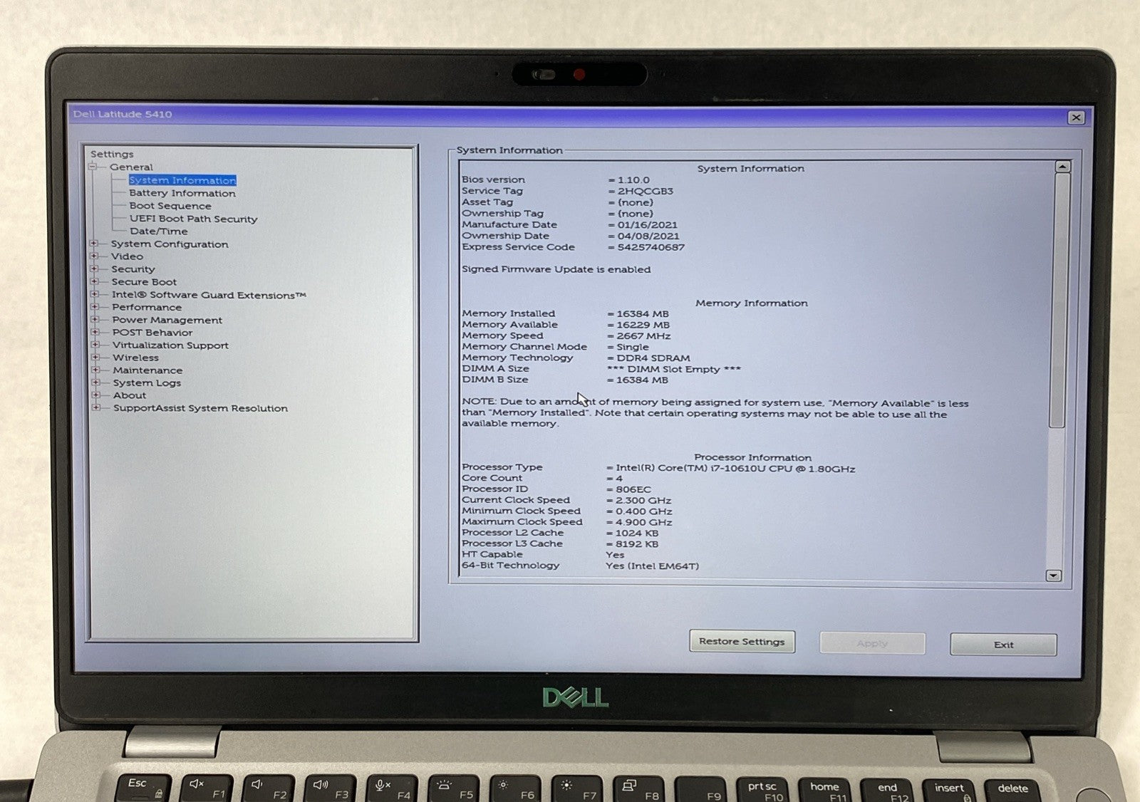 Dell Latitude 5410 Intel Core i7-10610U 1.80 GHz 16 GB RAM 14" No SSD No OS