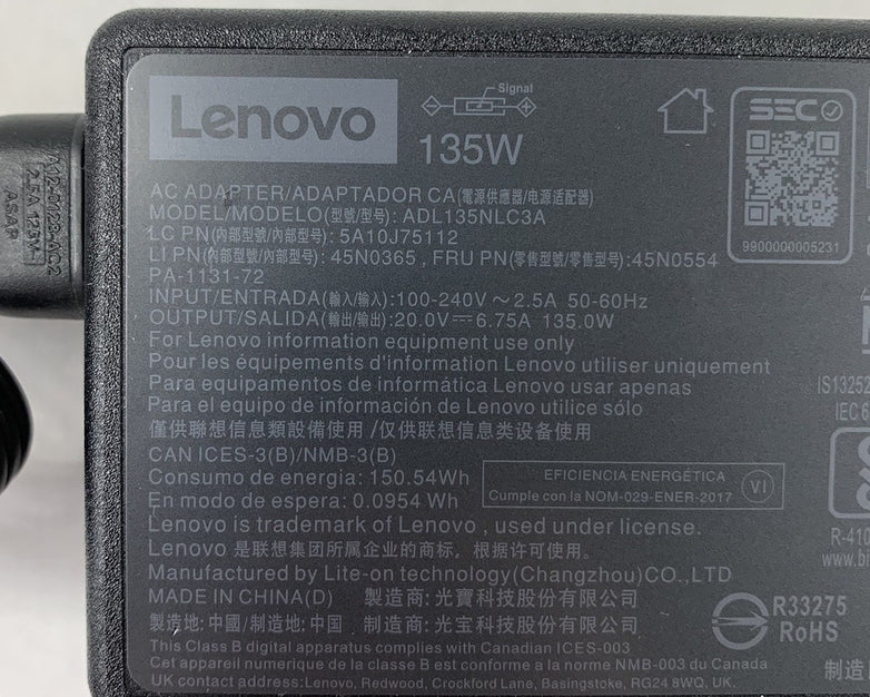 Lenovo ADL135NLC3A 135W 20V 6.75A AC Adapter Power Supply