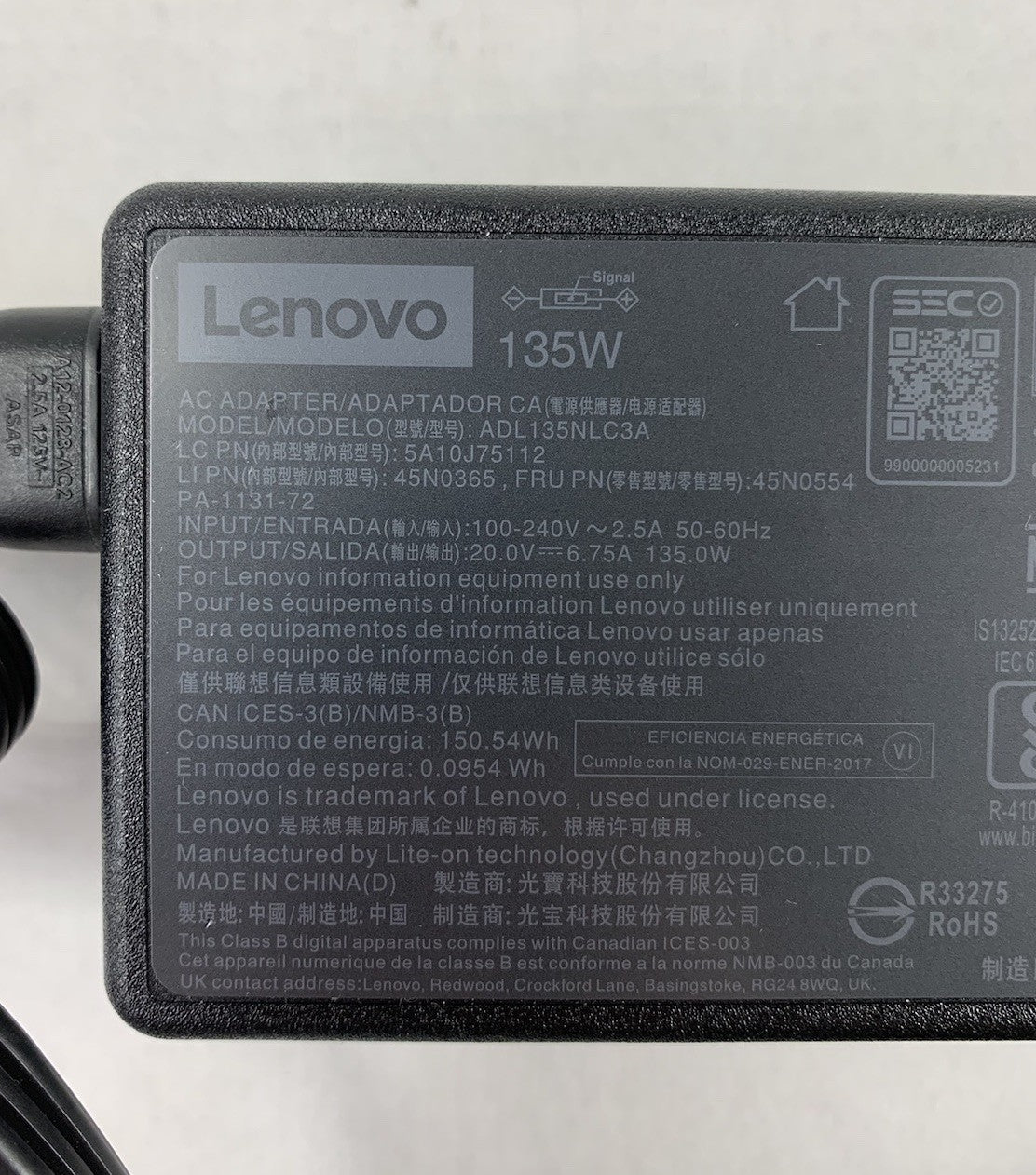 Lenovo ADL135NLC3A 135W 20V 6.75A AC Adapter Power Supply