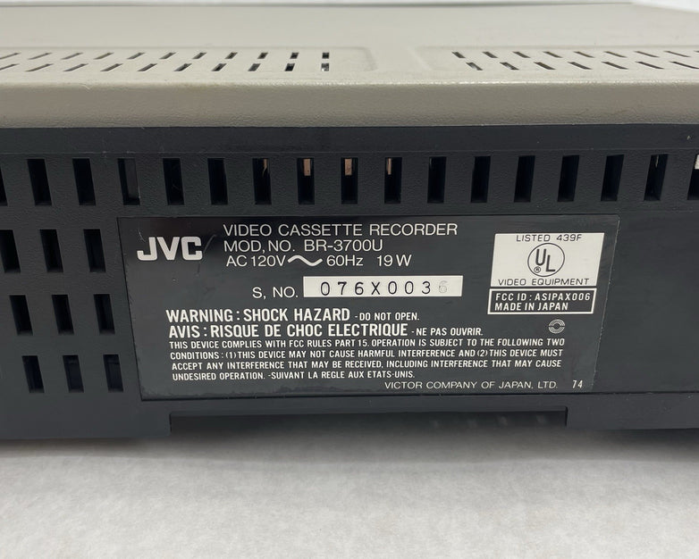 JVC BR-3700U VHS Player/Recorder 300W 2.5A 120V 60Hz