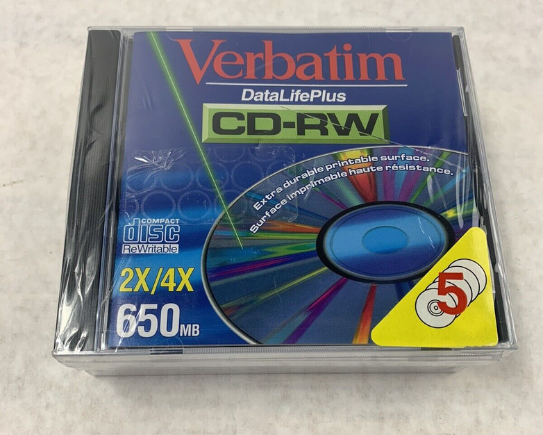 5 Pack Verbatim DataLifePlus CD-RW Recordable Disk 2x-4x Speed 650MB