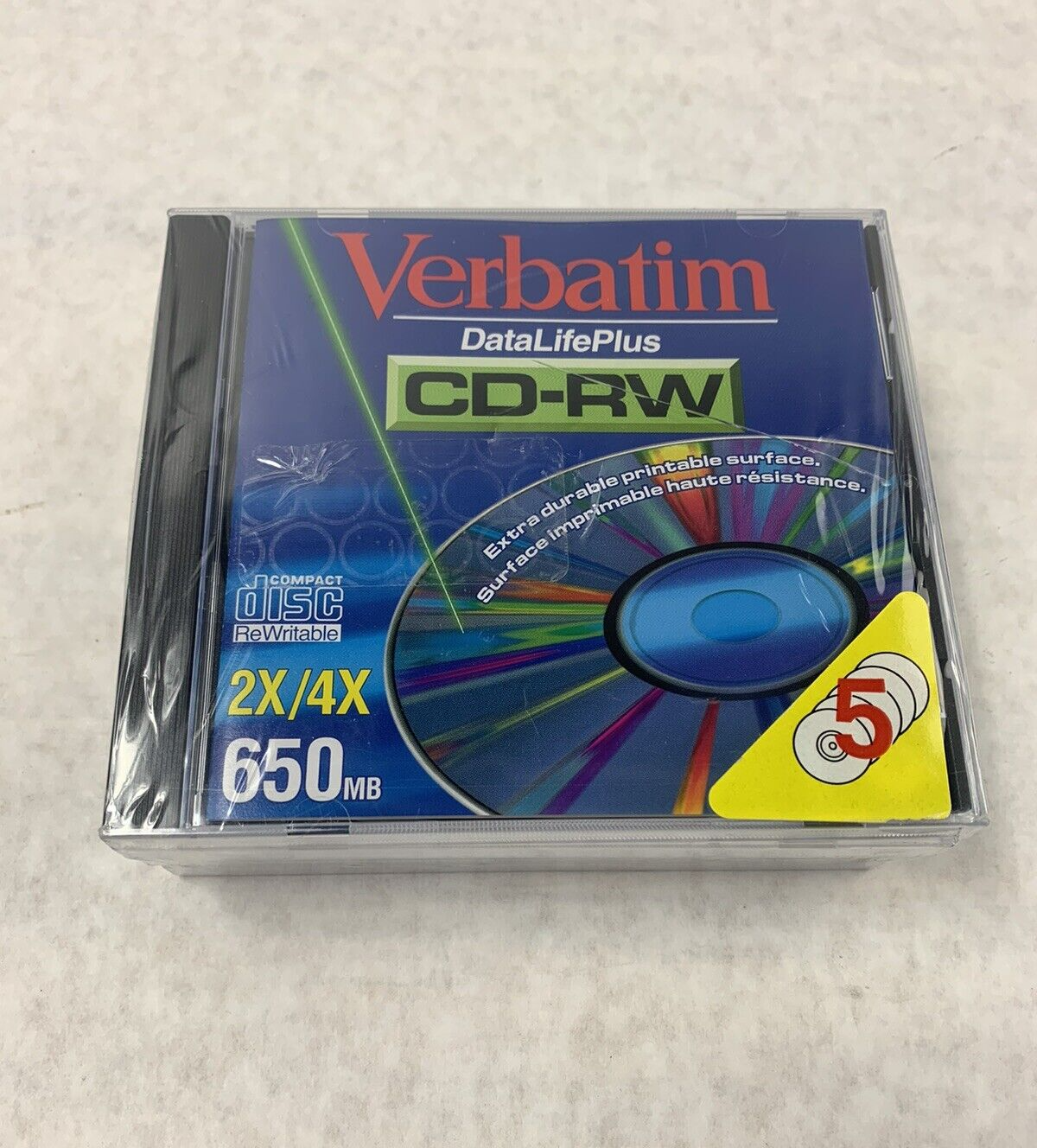 5 Pack Verbatim DataLifePlus CD-RW Recordable Disk 2x-4x Speed 650MB