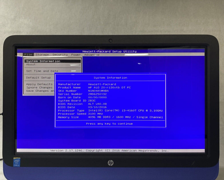 HP AIO 20-130xtb Touch 20" Intel Core i3-4160T 3.10GHz 4GB RAM No AC HDD OS