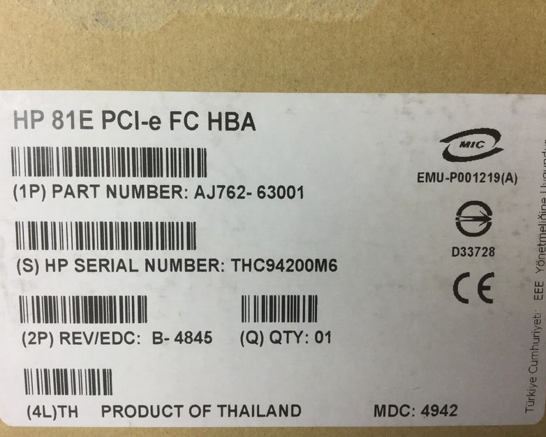 HP 81E PCI-e FC HBA, AJ762-63001, New in Box, Unopened,