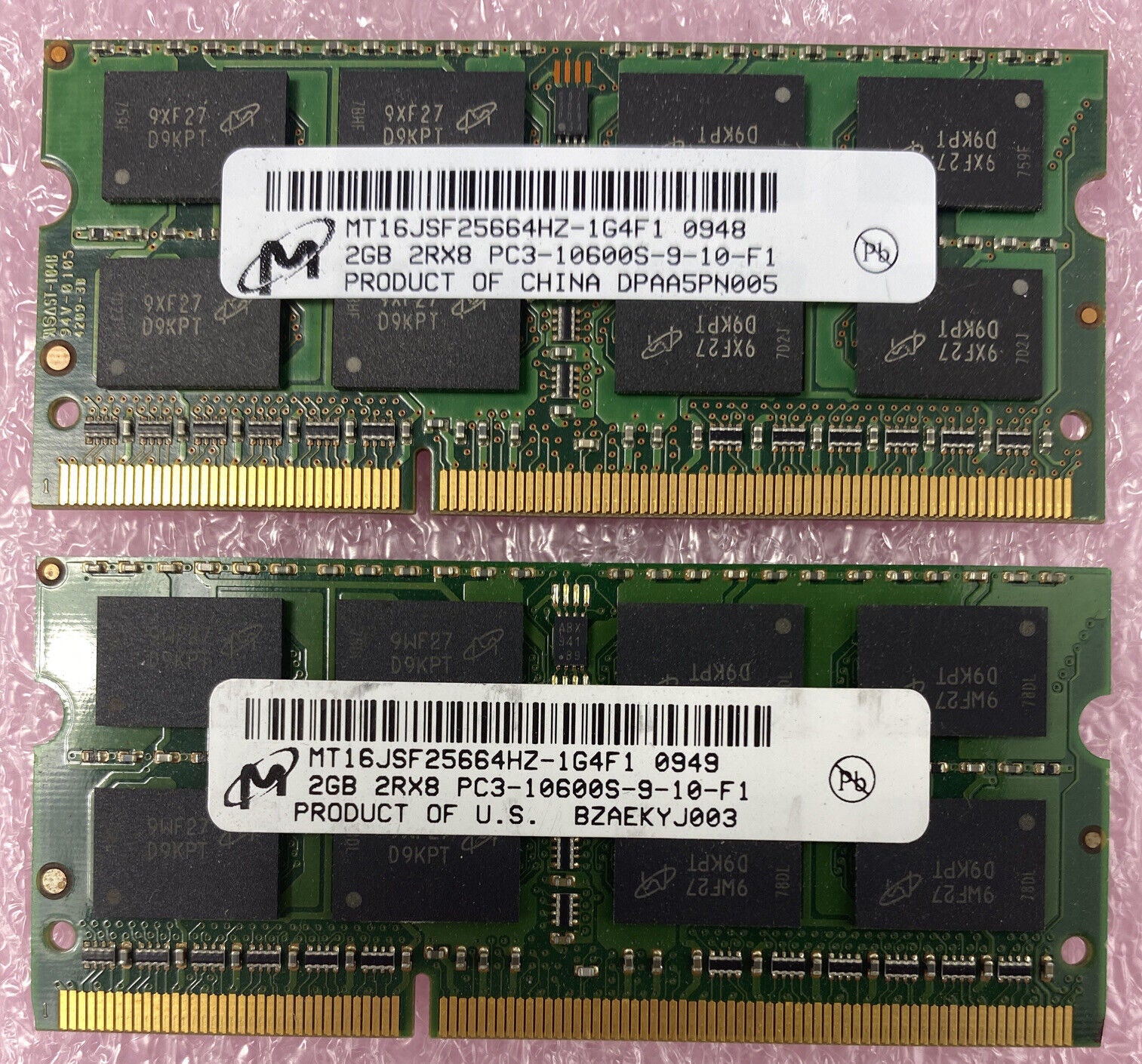 Lot( 2 ) 2GB Micron MT16JSF25664HZ-1G4F1 PC3-10600S DDR3 SO-DIMM 2Rx8 RAM