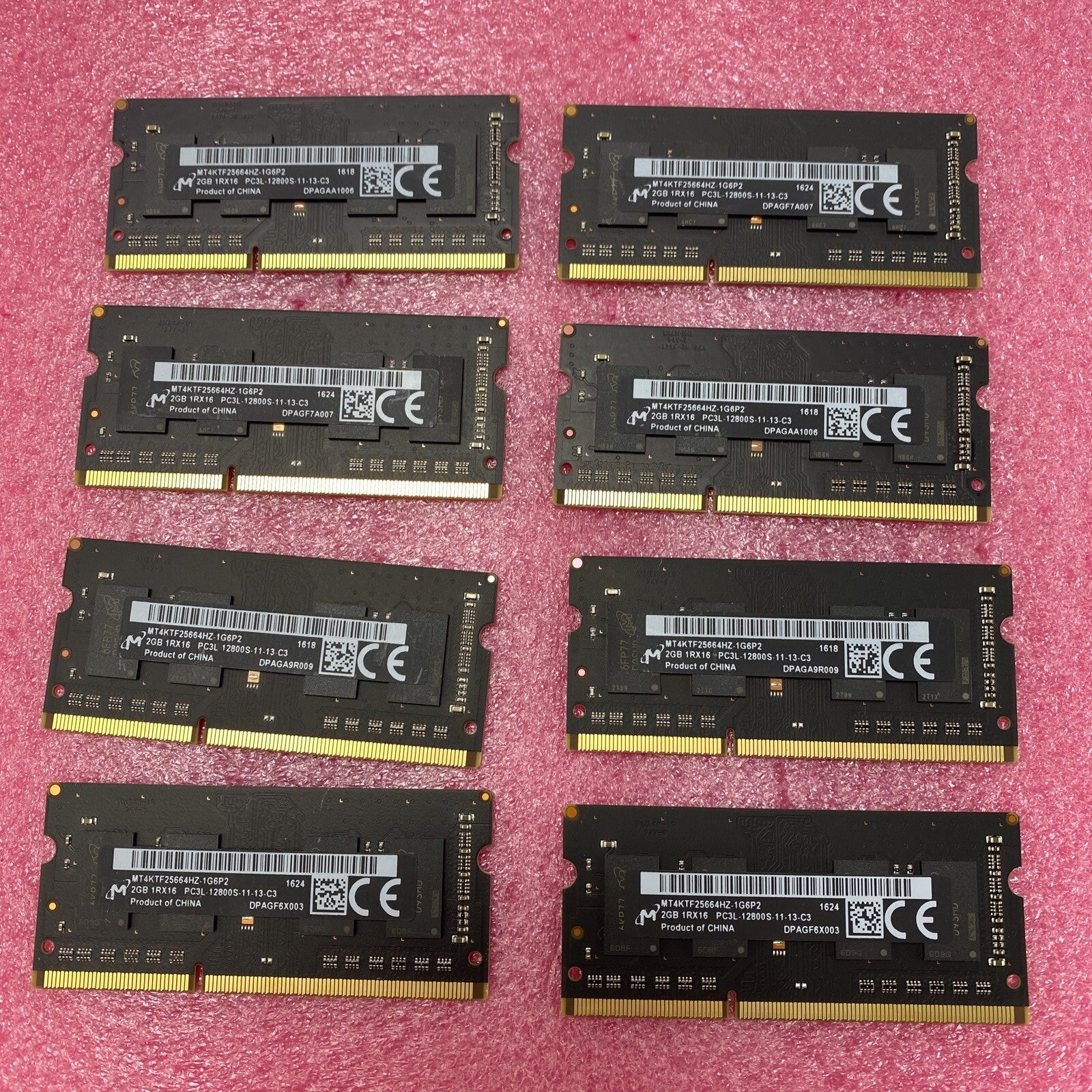 8x 2GB Micron 1RX16 memory PC3L-12800S-11-13-C3 MT4KTF25664HZ-1G6P2