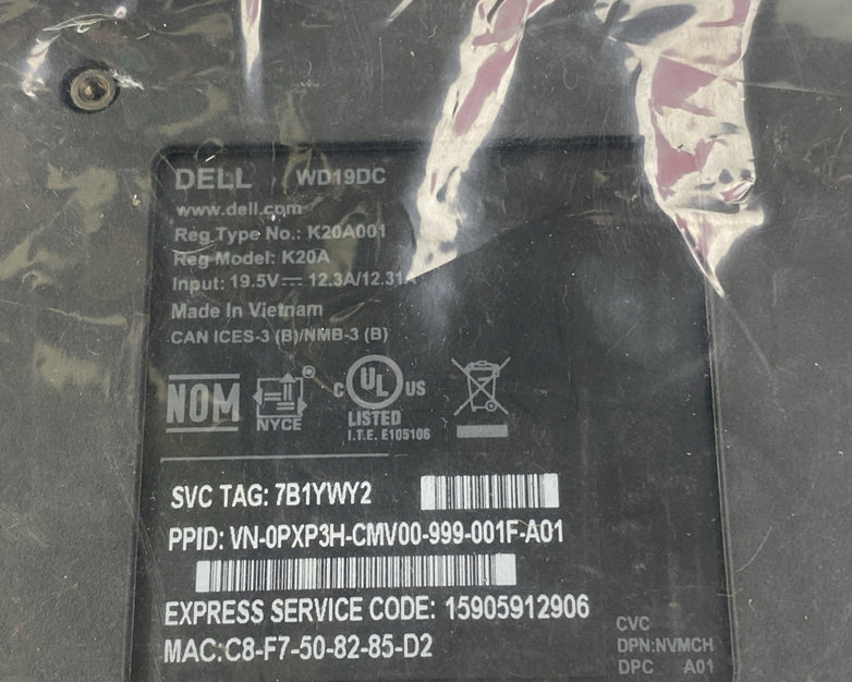 Dell WD19DC Docking Station - No AC Adapter