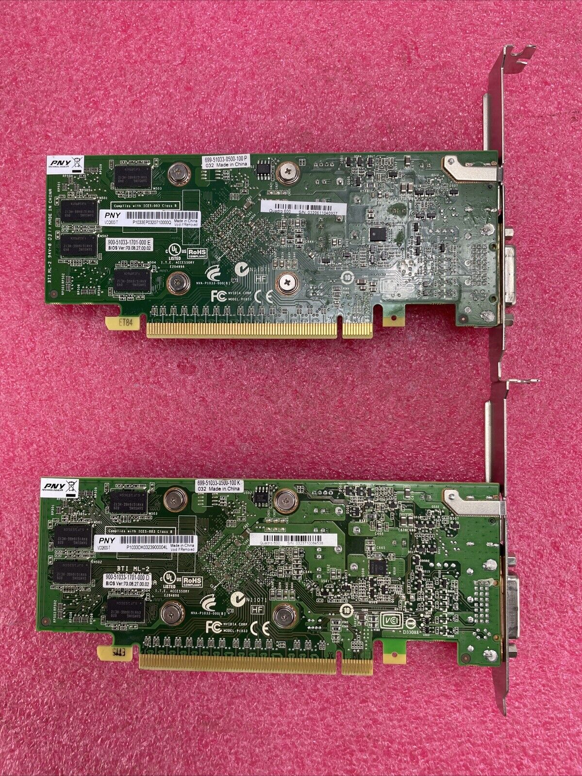 PNY Nvidia Quadro 600 VCQ600-T PCIe Graphics Card Lot of 2