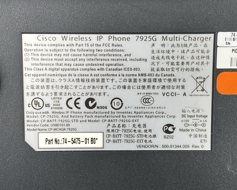 Cisco Unified Wireless IP Phone 7925G Multi-Charger No AC Adapter Untested
