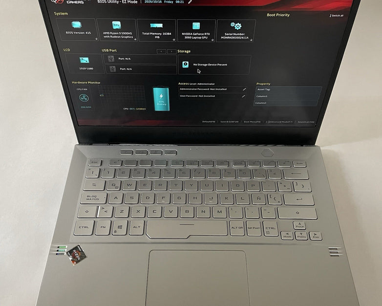 ASUS ROG GA401Q 14" Ryzen 9 5900HS 3.30GHz 16GB RAM RTX 3060 No SSD/OS/AC - READ