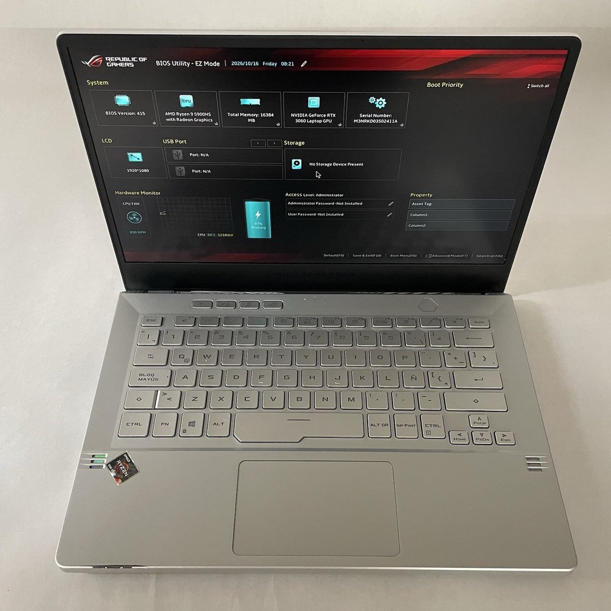 ASUS ROG GA401Q 14" Ryzen 9 5900HS 3.30GHz 16GB RAM RTX 3060 No SSD/OS/AC - READ2