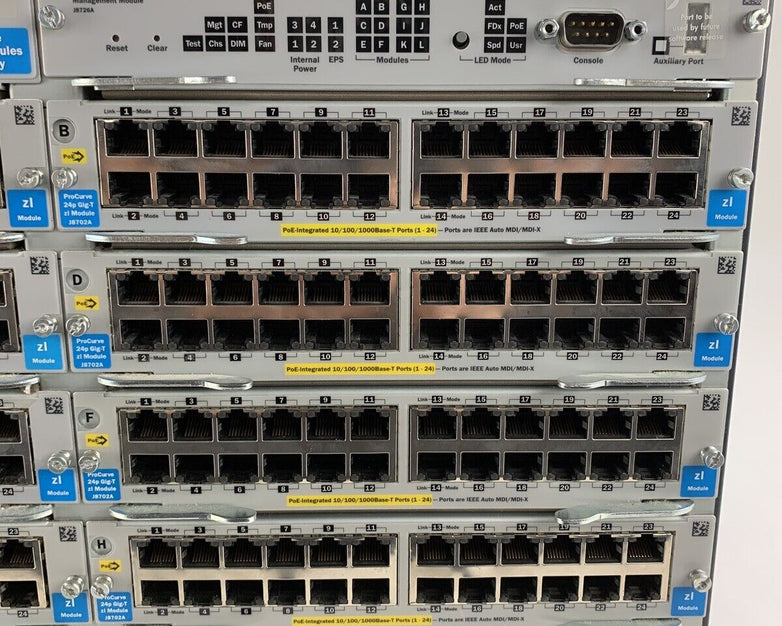 HP ProCurve J8698A 5412zl 8x J8702A 1x J8705A Gig PoE Network Switch Tested