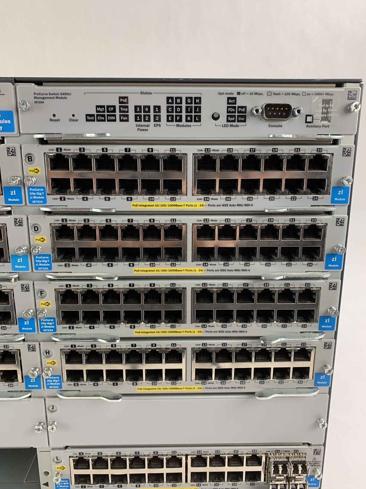 HP ProCurve J8698A 5412zl 8x J8702A 1x J8705A Gig PoE Network Switch Tested