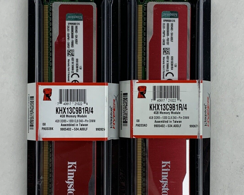 Kingston KHX13C9B1R/4 HYPERX RED 4 GB DDR3-1333MHz PC3-10600 1.5V New Lot of 2