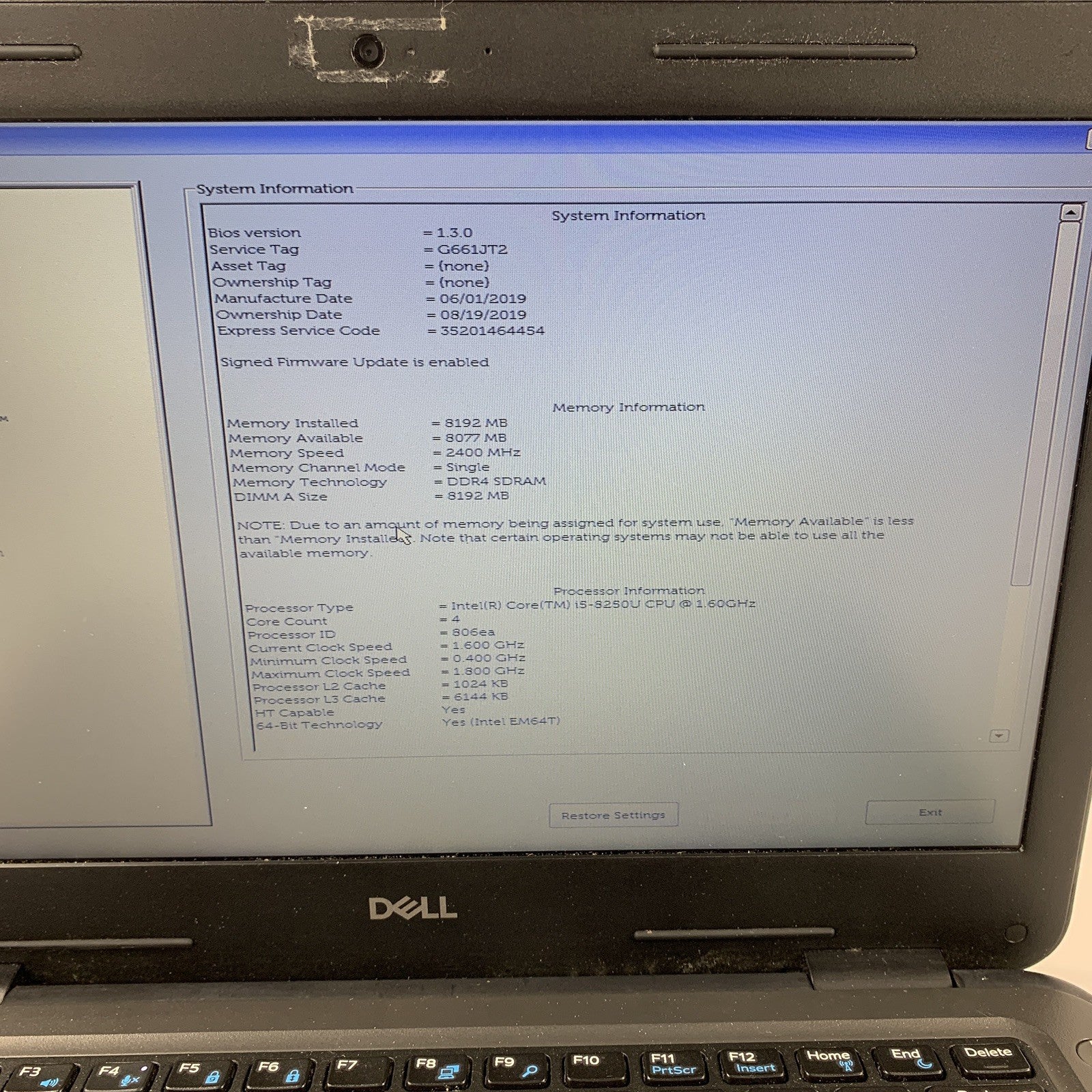 Dell Latitude 3300 13.3" i5-8250u 1.6 GHz 8 GB Ram NO OS No HDD No Batt No AC