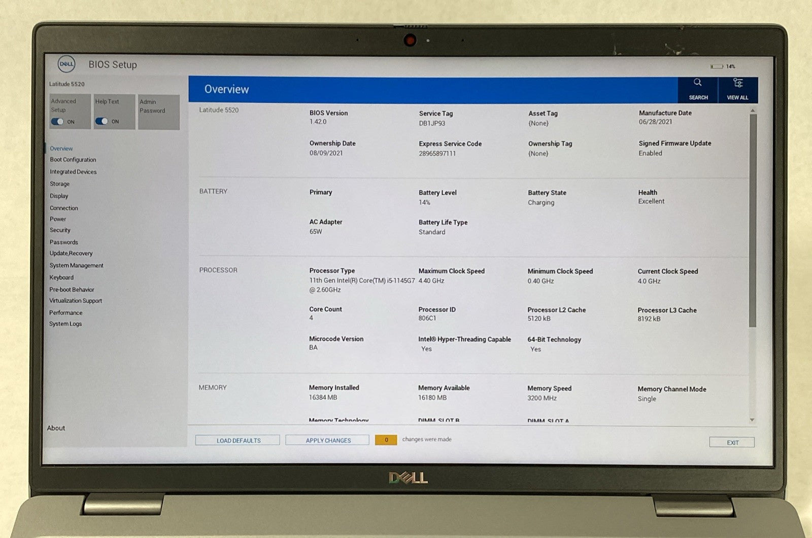 Dell Latitude 5520 Intel Core i5-1145G7 2.60 GHz 16 GB RAM 15.6" No SSD No OS