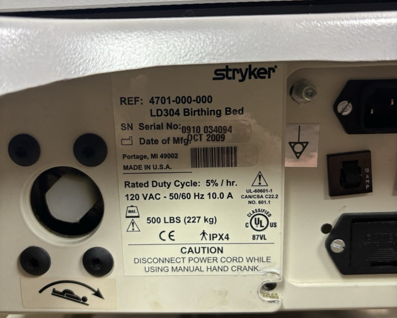 Stryker LD304 Birthing Bed Powers and Lifts Torso Hydraulic Stuck
