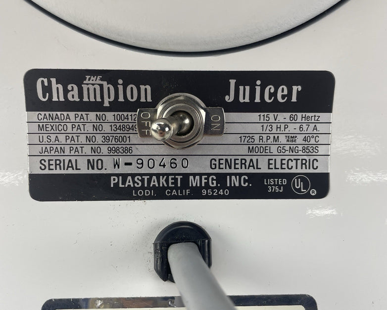 Champion Juicer G5-NG-853S Motor Base Only White For Parts