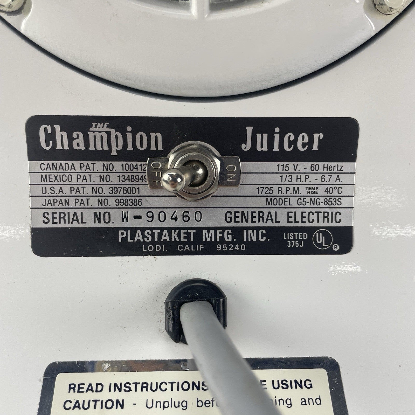 Champion Juicer G5-NG-853S Motor Base Only White For Parts5