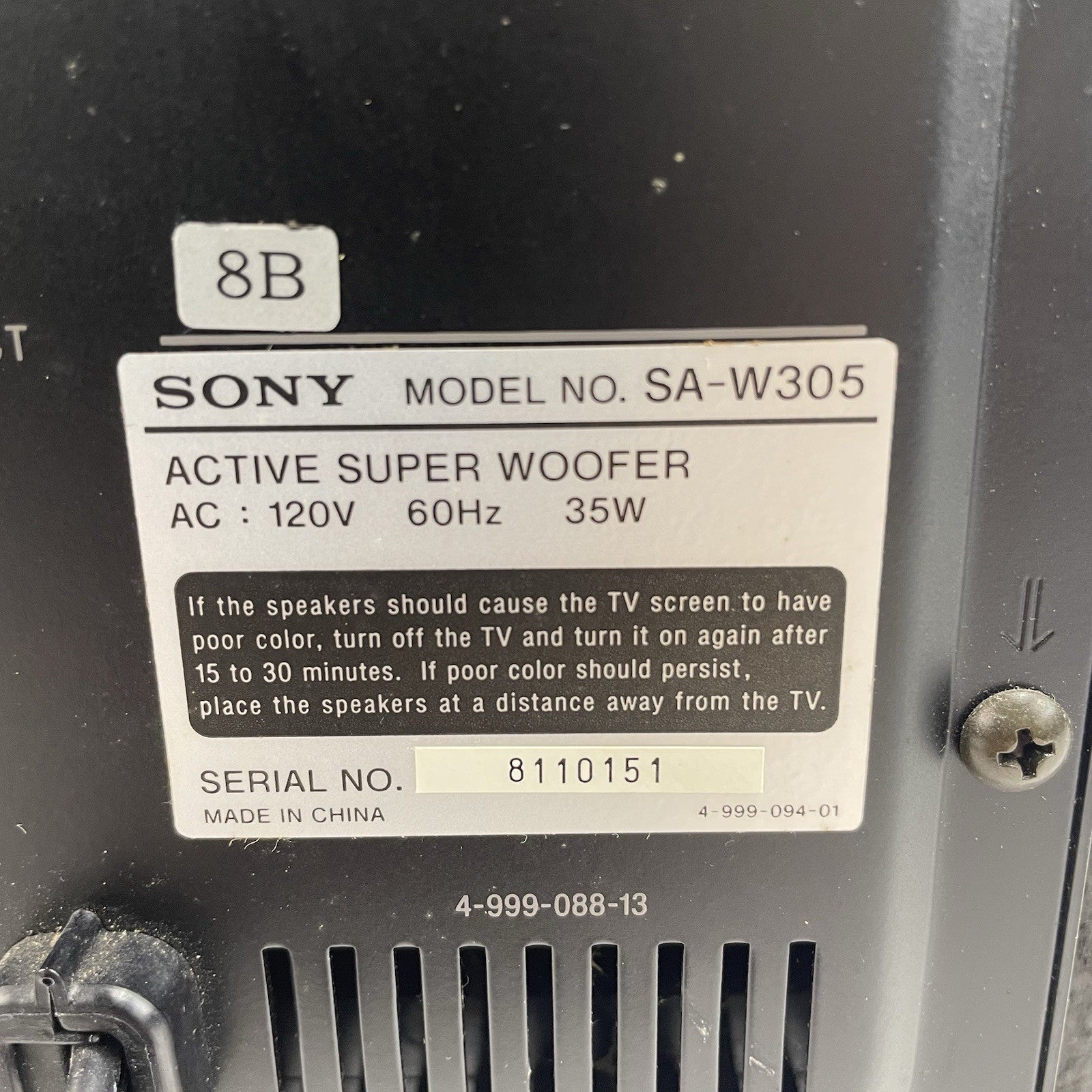 Sony SA-W305 Powered Subwoofer