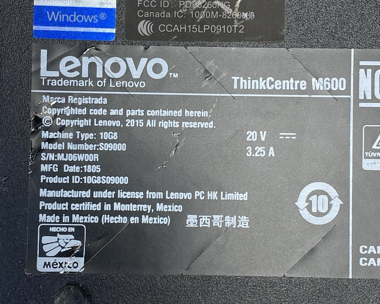 Lenovo ThinkCentre M600 Micro Pentium J3710 1.6GHz 8GB RAM No HDD/OS/AC