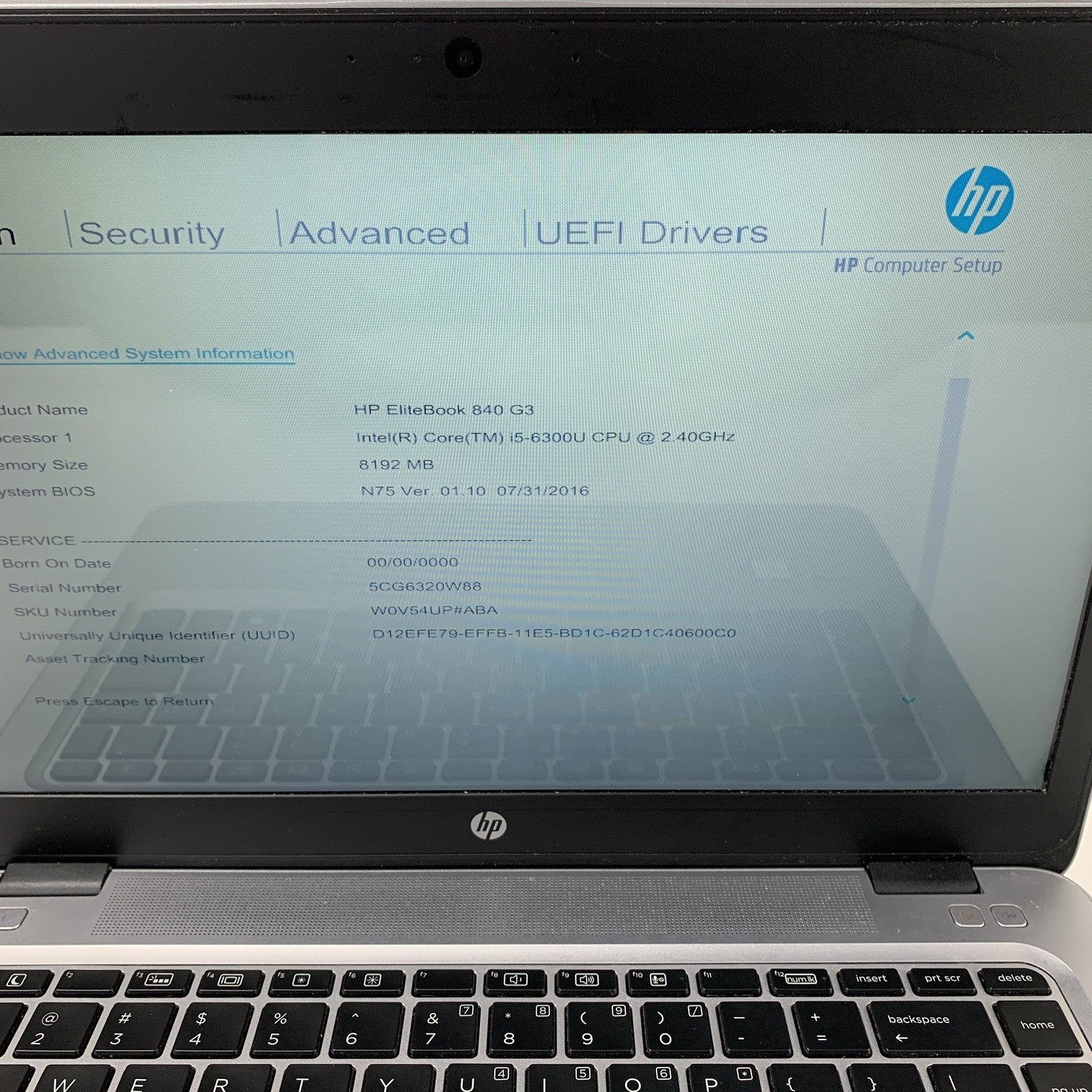 HP EliteBook 840 G3 14" Laptop i5-6300U 2.4GHz 8GB Ram No OS No HDD No AC No Bat