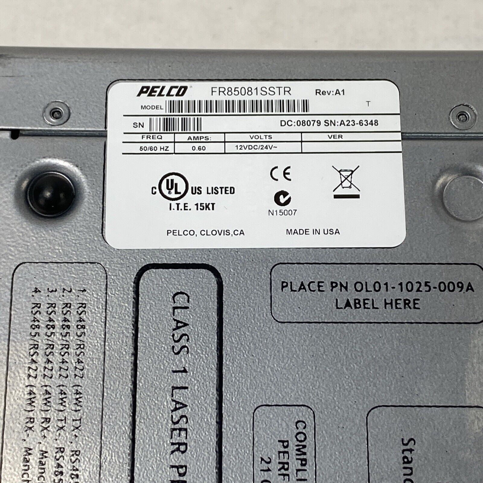 Pelco FT85081SSTR 8 Channel Video TX Single Mode Fiber Transmitter