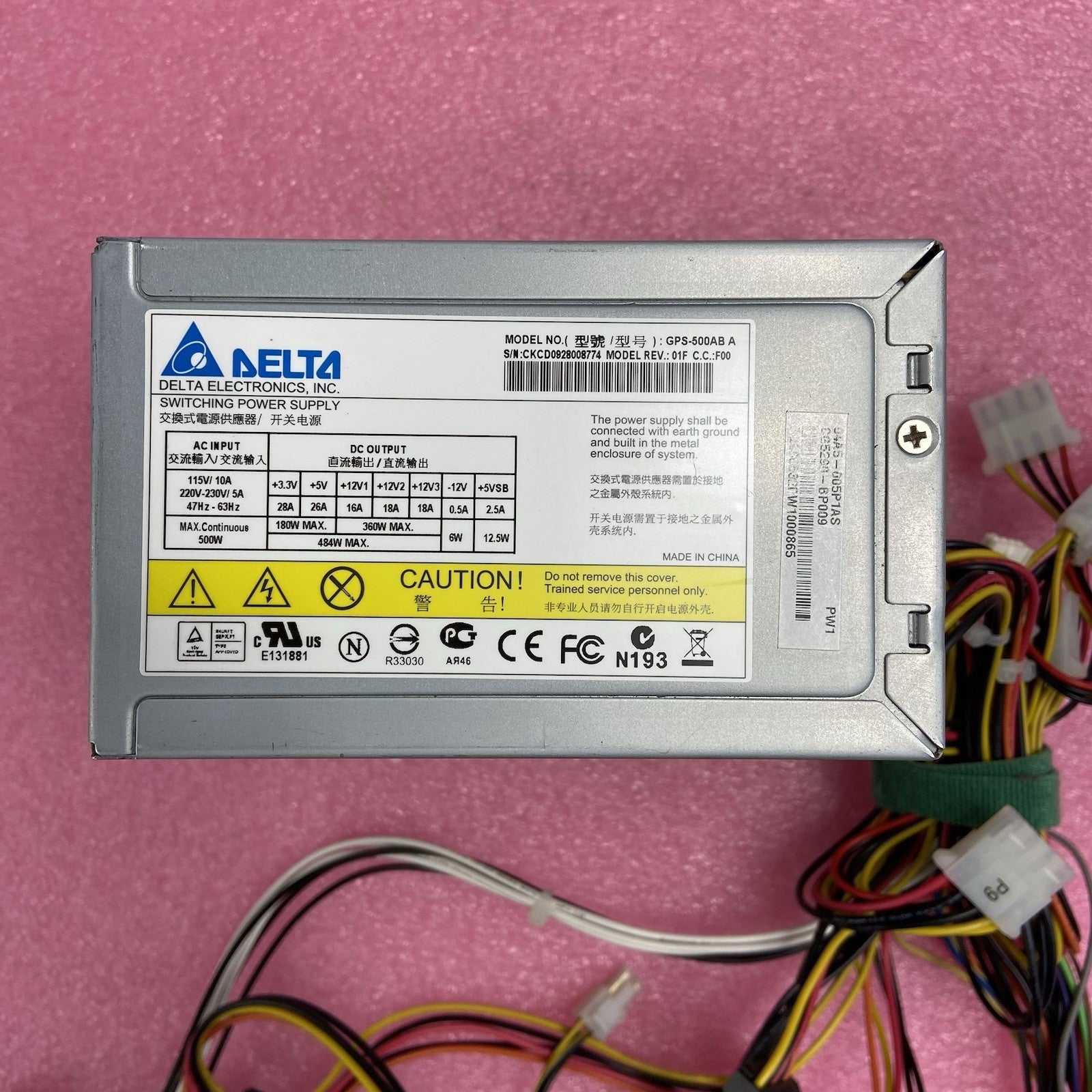 Delta Electronics GPS-500AB A Rev01F 500W Power Supply ASUS Green9