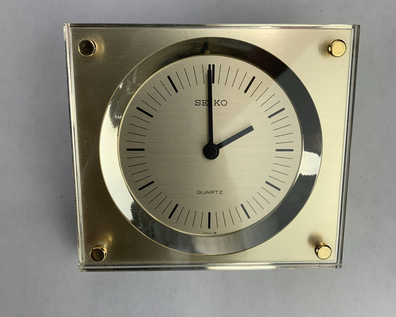 Vintage Seiko Quartz QQZ149G Gold Tone Sloped Desk Clock - No Battery