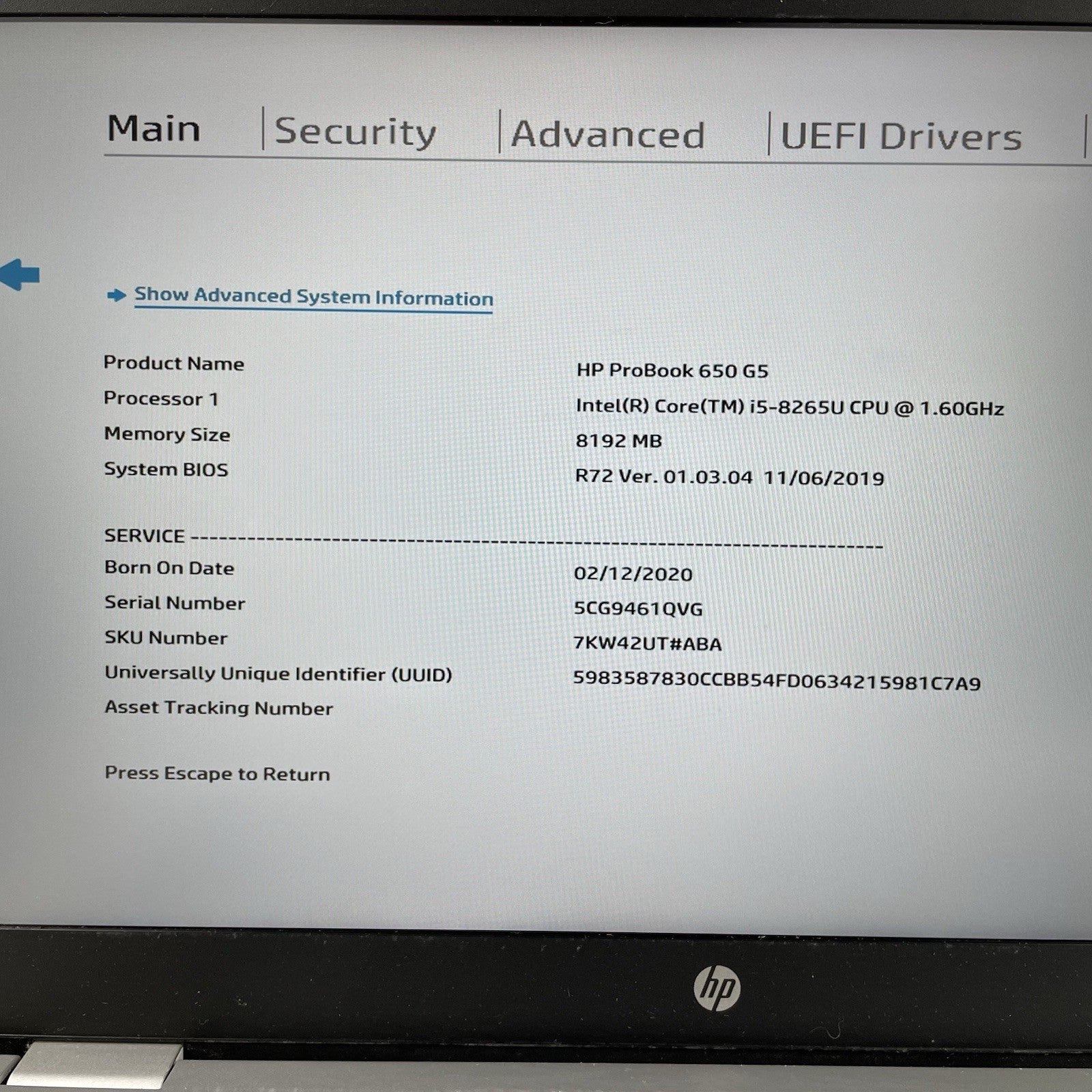 HP ProBook 650 G5 15.6" i5-8265U 1.60 GHz 8 GB RAM No SSD/OS/AC/Batt - Scratched2