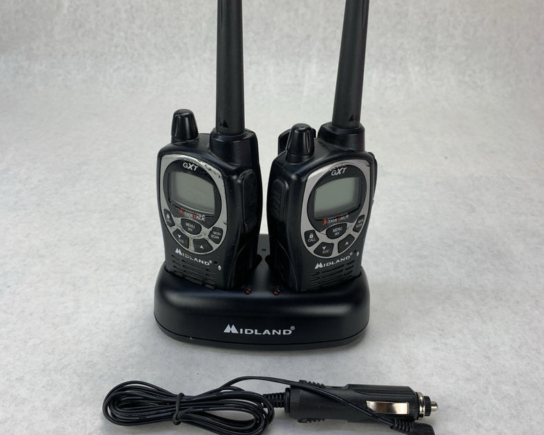 Midland GXT1000 GMRS 2-Way Radio Set of 2 Charge base Car Adapter - No Batteries