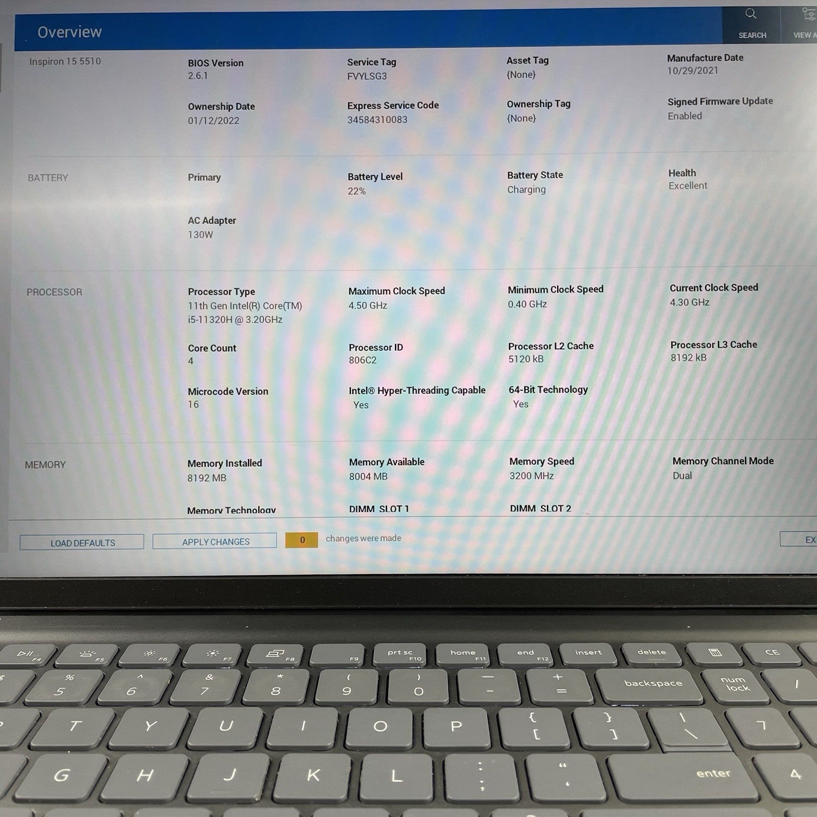 Dell Inspirton 15 5510 15.6" i5-11320H 3.20GHz 8GB RAM No SSD/OS/AC - Bad Bottom2