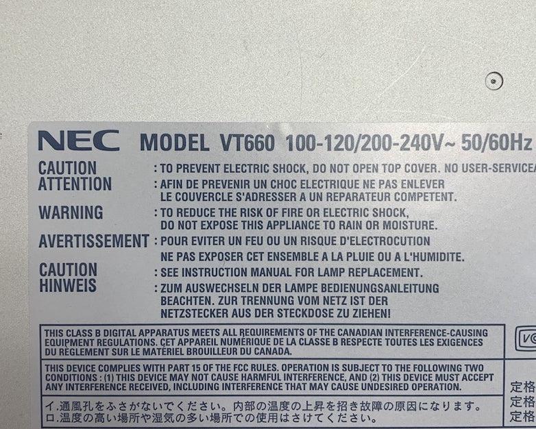 NEC VT660 LCD Lamp Projector 553 Lamp Hours - No Remote