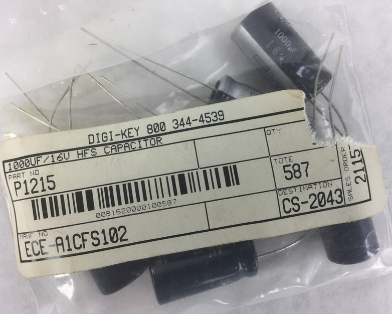 Capacitor 1000UF 16V HFS  P1215  Lot of 7  NEW