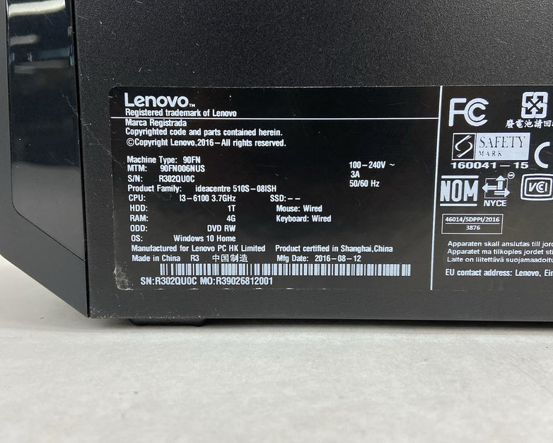 Lenovo ideaCentre 510s-08ISH SFF Intel Core i3-6100 3.7Ghz 4GB RAM NO HDD/OS
